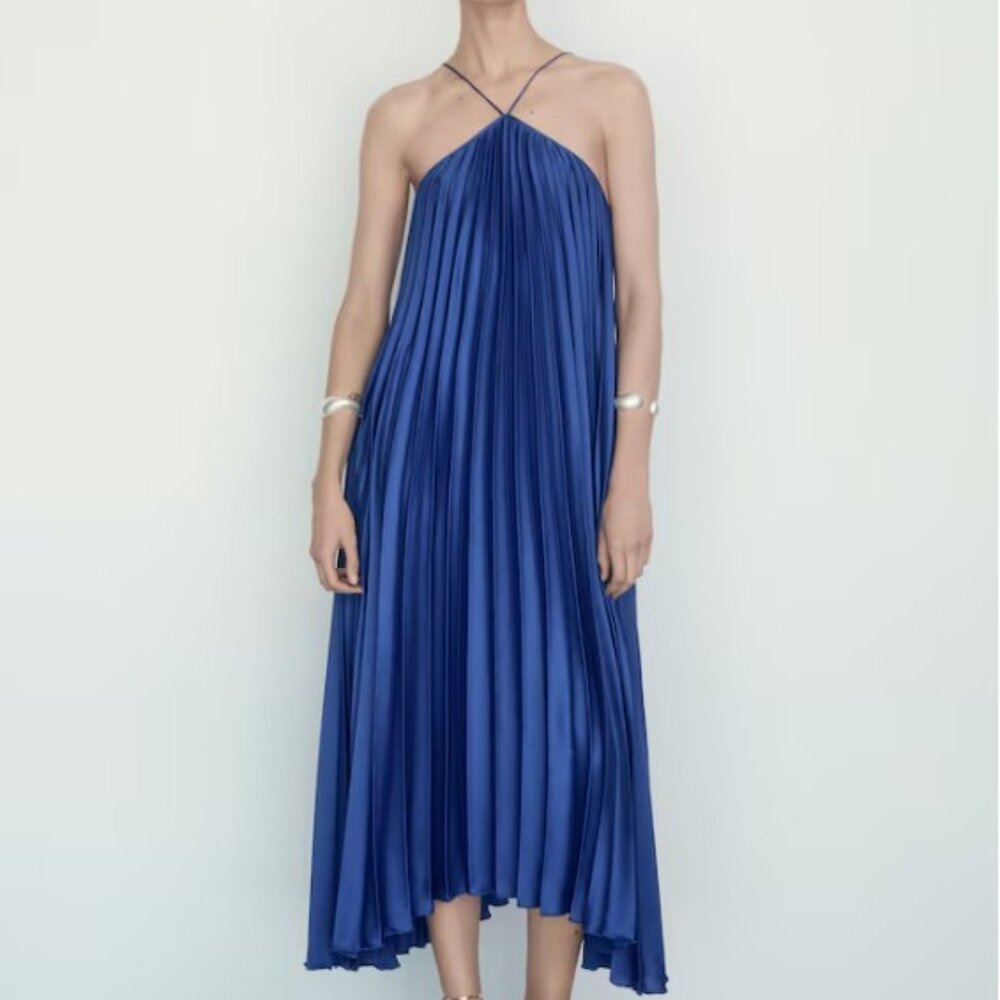 Mango Pleated halter neck dress - Size Medium - Picture 2 of 8